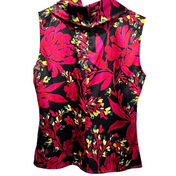 St John Floral Silk Cowl Neck Sleeveless Top, Black Magenta Green, 8/10 - Picture 2 of 8